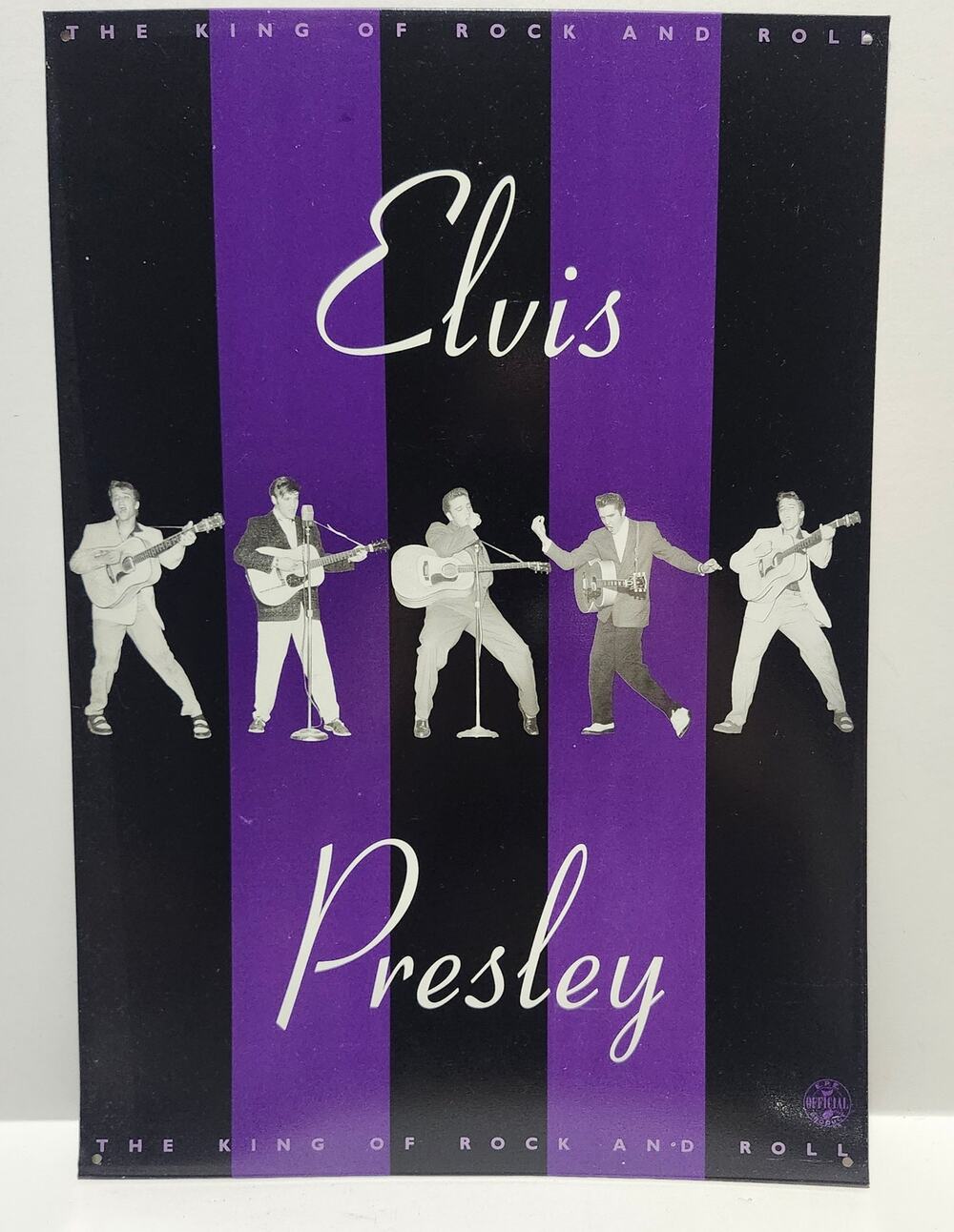 1998 Elvis Presley King of Rock & Roll Purple Metal Tin Sign Official EPE